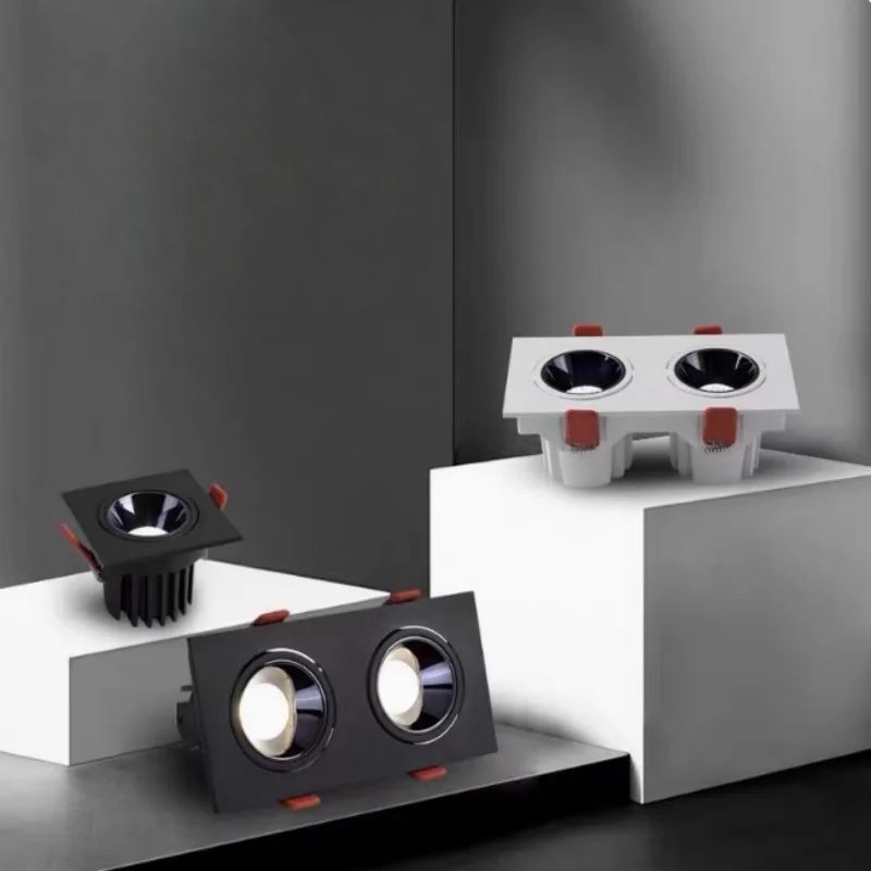 Double-head bold lamp, embedded anti-glare COB spotlight, living room corridor commercial grille double-barrel lamp