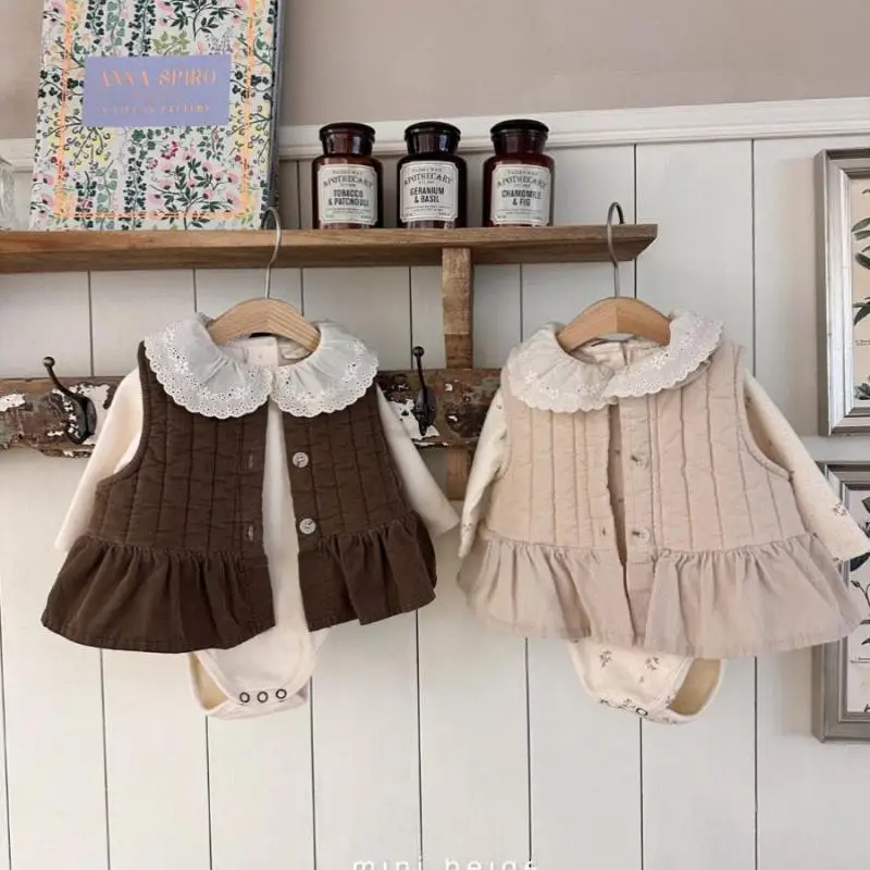 

MiniAinis Winter New Baby Girl Solid Sleeveless Cardigan Cotton-padded Vest Children Boy Flounce Tops Kid Cotton Waistcoat