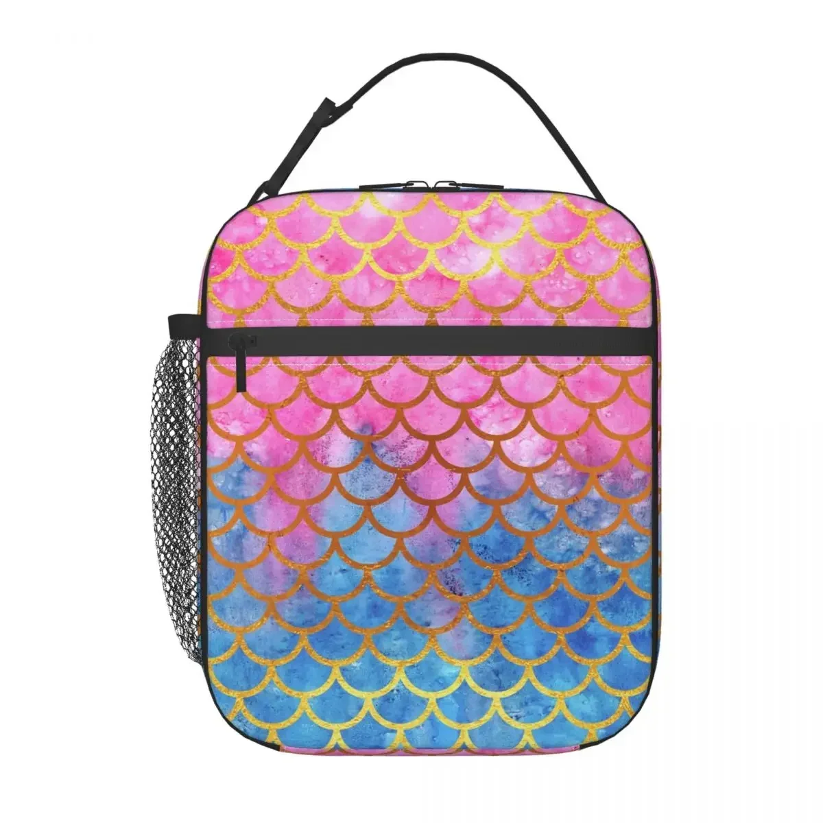 Pink Blue Scales Thermal Insulated Lunch Bags Women Portable Lunch Container for Work Travel Multifunction Food Box