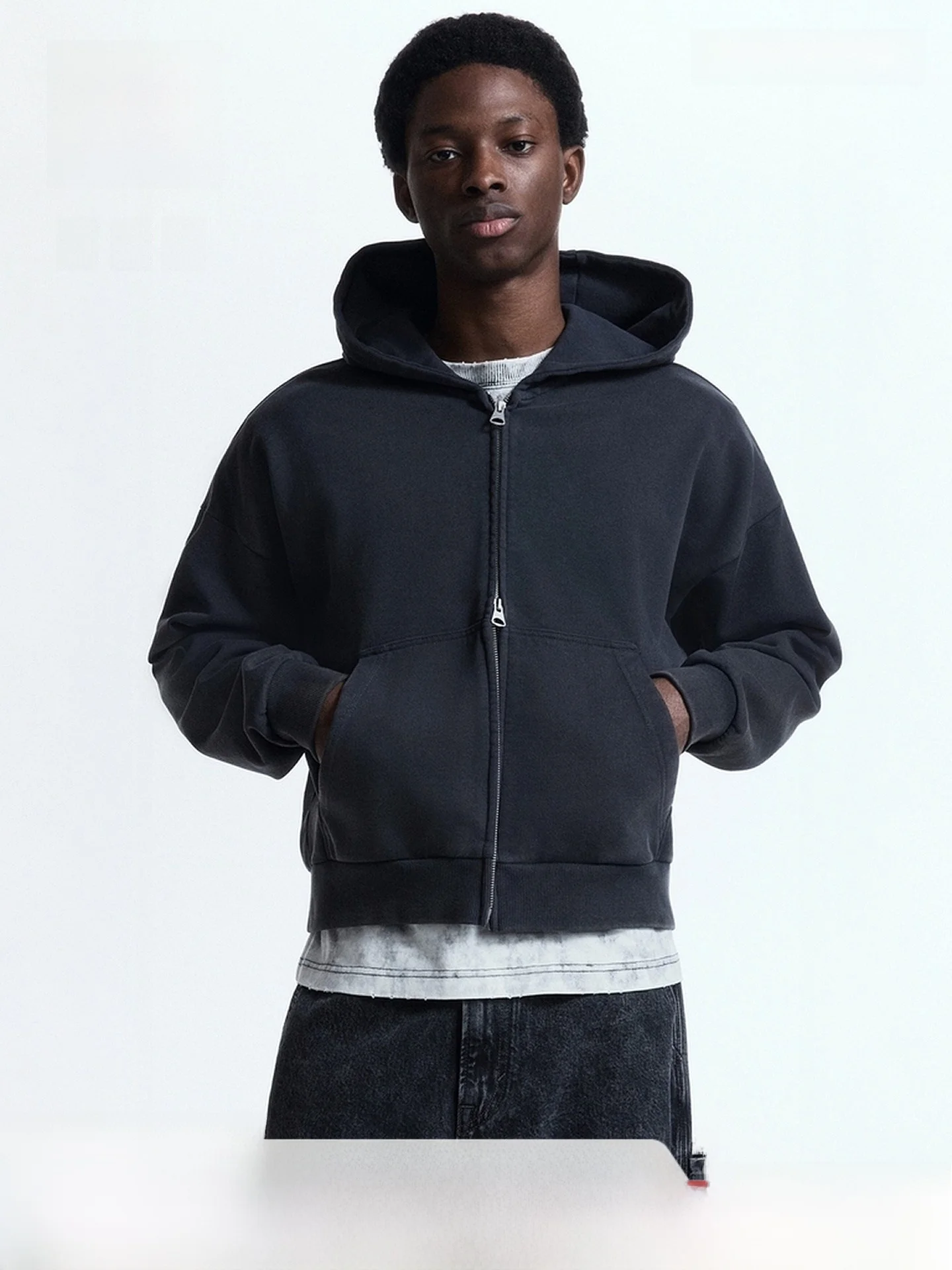 

H & M Мужская толстовка на молнии, повседневная простая свободная посадка, весна 2026, Новое поступление, удобный хлопковый свитшот, открытый кардиган