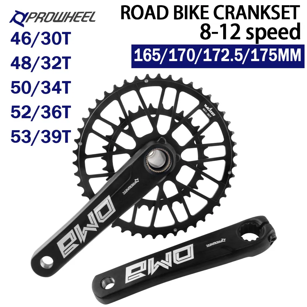 

Prowheel Road Bike Crankset 165 170 172.5mm Double Speed Chainring 46/30T 48/32T 50/34T 52/36T 53/39T Speed Bicycle Chainwheel