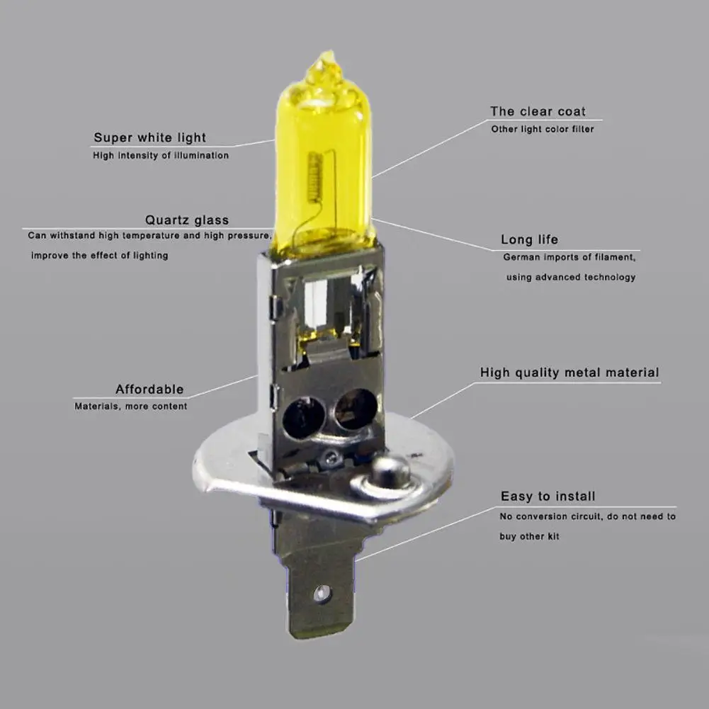 H1 12V 55W Halogen Bulbs Yellow Lights 3000k Car Headlight Auto Fog Lamps