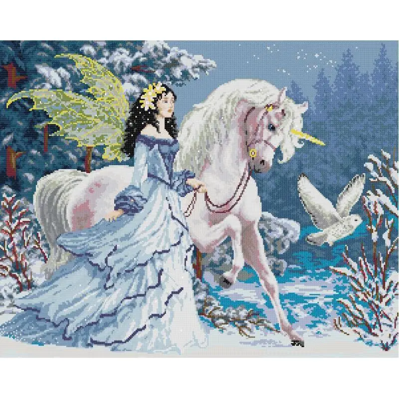 Riding Unicorn Elf NKF Character Pattern Cross Stitch Kits 14CT 16CT 11CT White Canvas HD Printed Embroidery Set DIY Home Decor