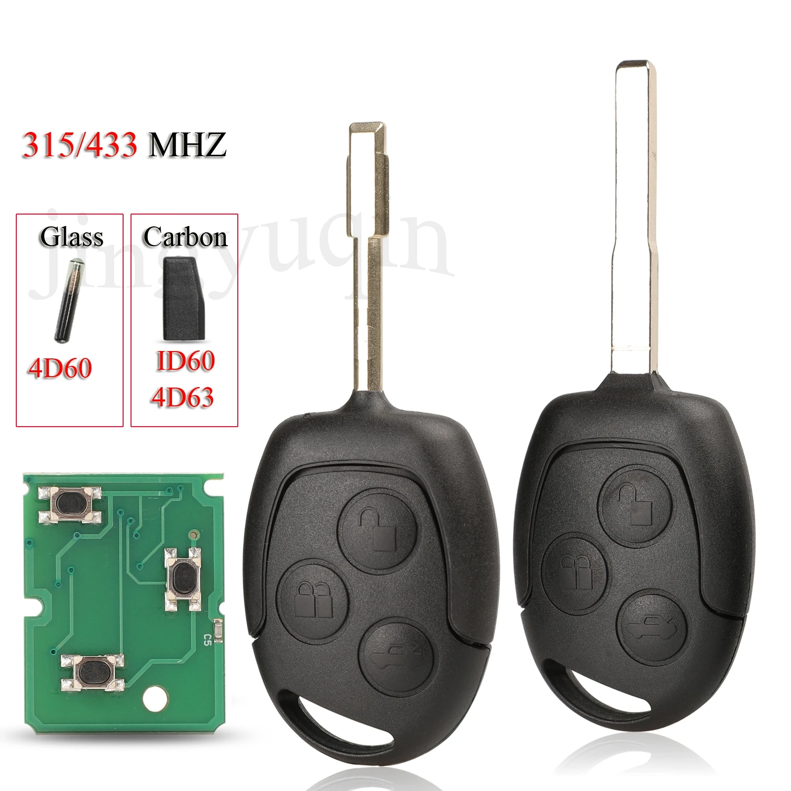 

jingyuqin Remote Car Key For Ford Mondeo MK3 Focus Fiesta Fusion Galaxy C-Max S-Max 315/433MHZ ID60/4D63 Chip FO21/HU101