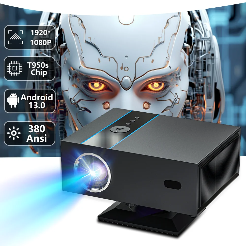 X6 Projector Android13 380ANSI 1920*1080p BT 2.4G&5G Wifi Amlogic T950s 4K HD 1080P Home Cinema Theater Office Smart Projector