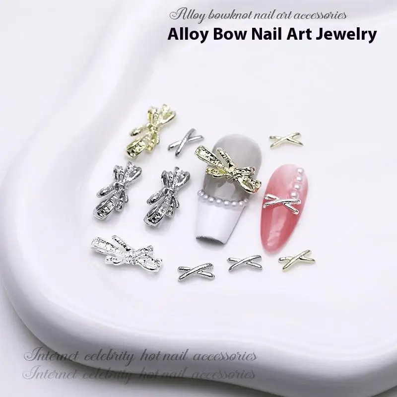 

20Pcs 3D Exquisite Alloy Nail Art Charms Luxury Kawaii Bow Jewelry Gold Silver Nail Rhinestone Decoration DIY Accessories Parts