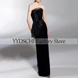 Vestido de noche Vintage personalizado, apliques negros, corte en A, encaje, sin tirantes, vestidos de graduación sexys, formales para mujer 2024