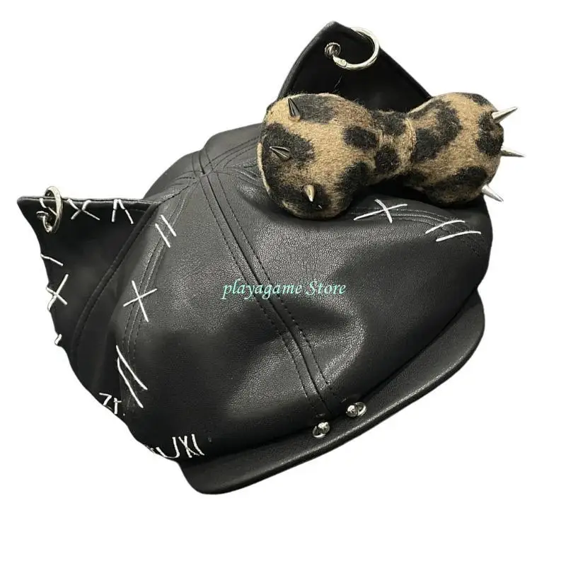 Y88A 2000s الكلب الأذن قبعة بيسبول للنساء الرجال بائس بولي قبعة قبعة جلدية الثقافات الفرعية الشارع الشهير الهيب هوب قبعة أغطية