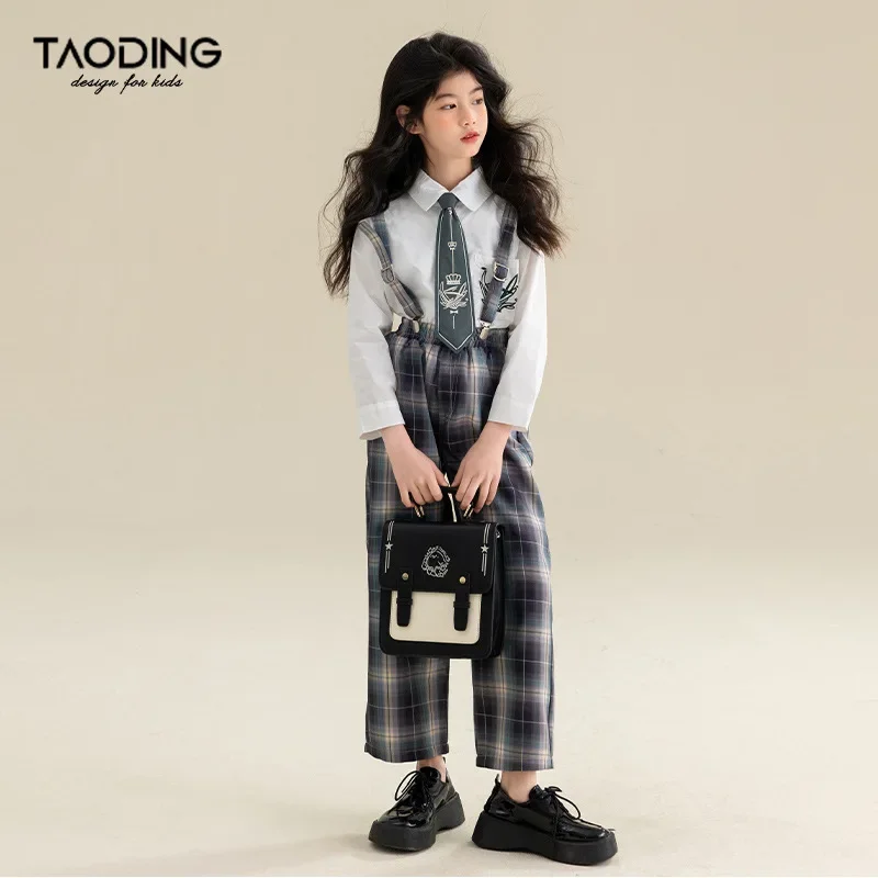 

Girls Suits College Style Shirt Suspenders Suit Spring and Autumn 2024 New Casual Plaid Two-piece Set Children Fashion Suits