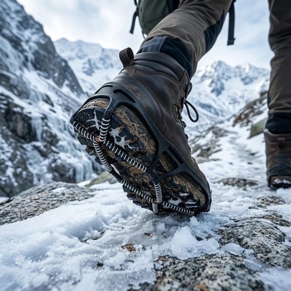 Anti-Slip Silicone Shoe Cover with Manganese Steel Spring Loops Designed for Icy Surfaces and For Snowy Terrain