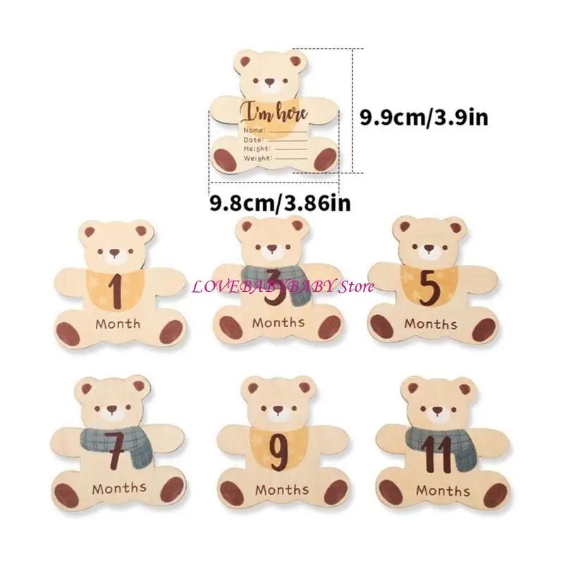 7Pcs Adorable Wooden Bear Landmark Marking Board Cartoon Double-Sided Designs 4XBC