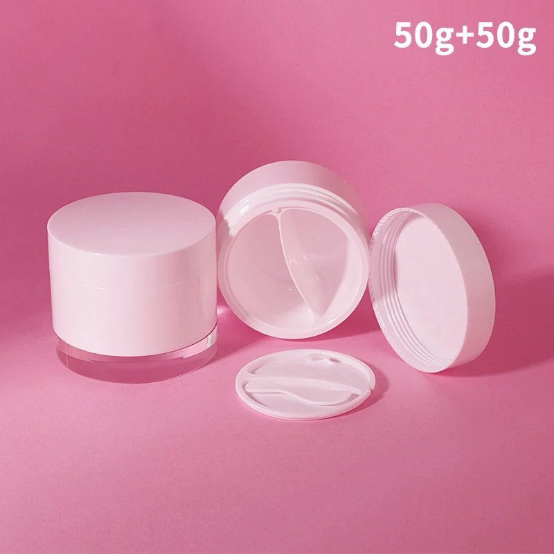 100g Dubbel Raster Lege Gezichtscrème Pot Met Lepel Plastic Hervulbare Oogcrème Doos DIY Reizen Draagbare Ronde Cosmetische container