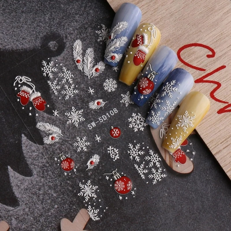 40JD 4 lençóis Snowflake Nails adesivos arte Decalques unhas