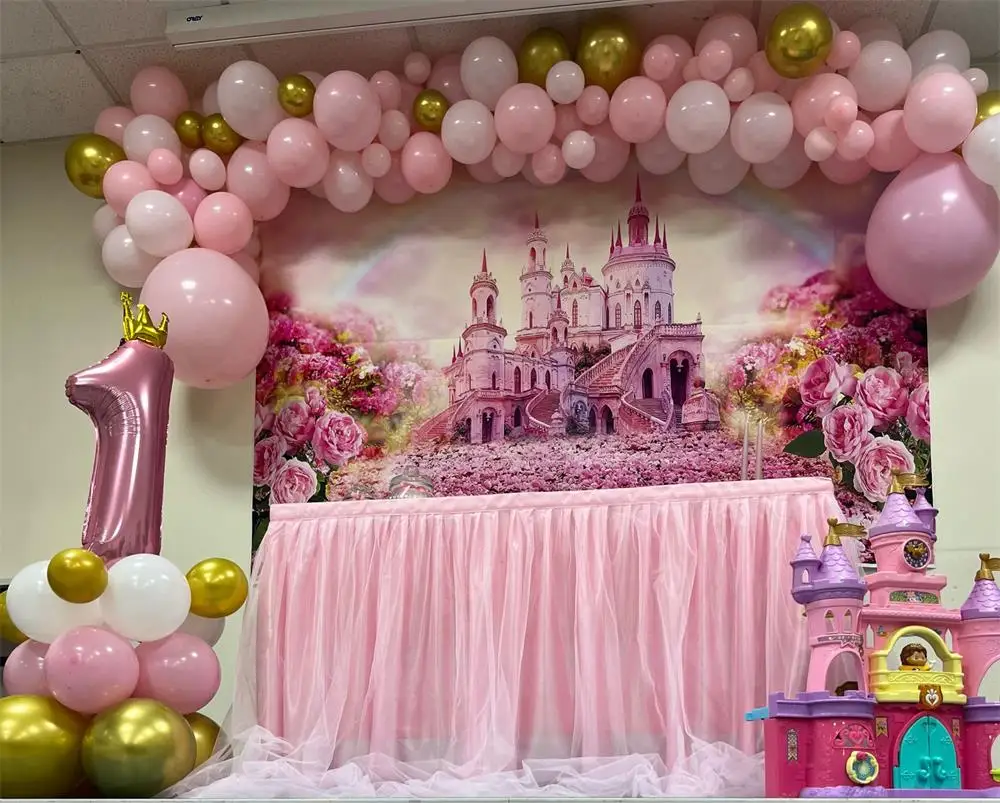 Dreamy Castle Princess Girl 1st Birthday Boho Backdrop For Photography Unicorn Carriage Baby 1st Birthday Baby Shower Background