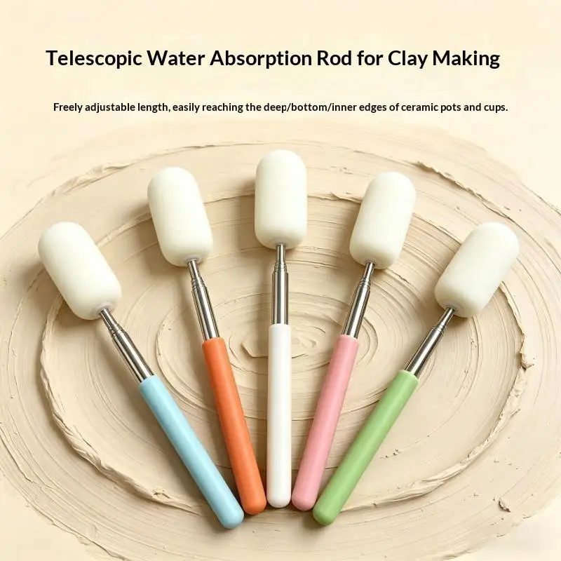 Pottery Absorbent Sponge Telescoping Stick Pottery Sculpture Sponge Holder DIY Ceramic Throwing Stick Pottery Trimming Tools