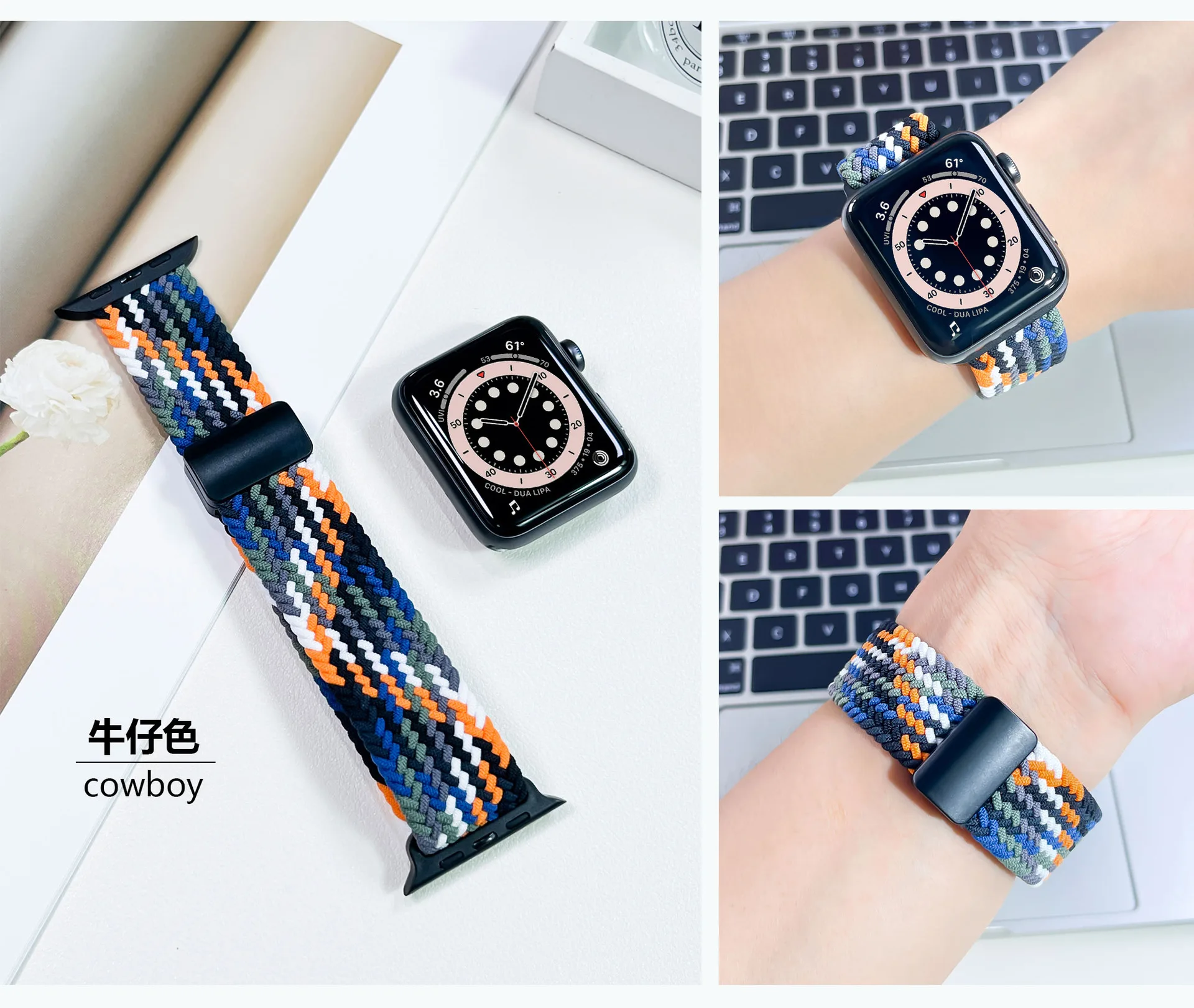 

Braided Loop Nylon Strap For Apple Watch Band 9 8 7 45/41mm Ultra 2 49mm Folding Magnet bracelet iWatch 6 5 SE 44/40mm 42/38mm