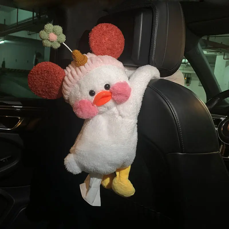 Car Accessories  Plush Little Duck Car Tissue Holder Auto Back Seat Napkin Box Cover Cute Cartoon Tissue Box for Car Little Duck