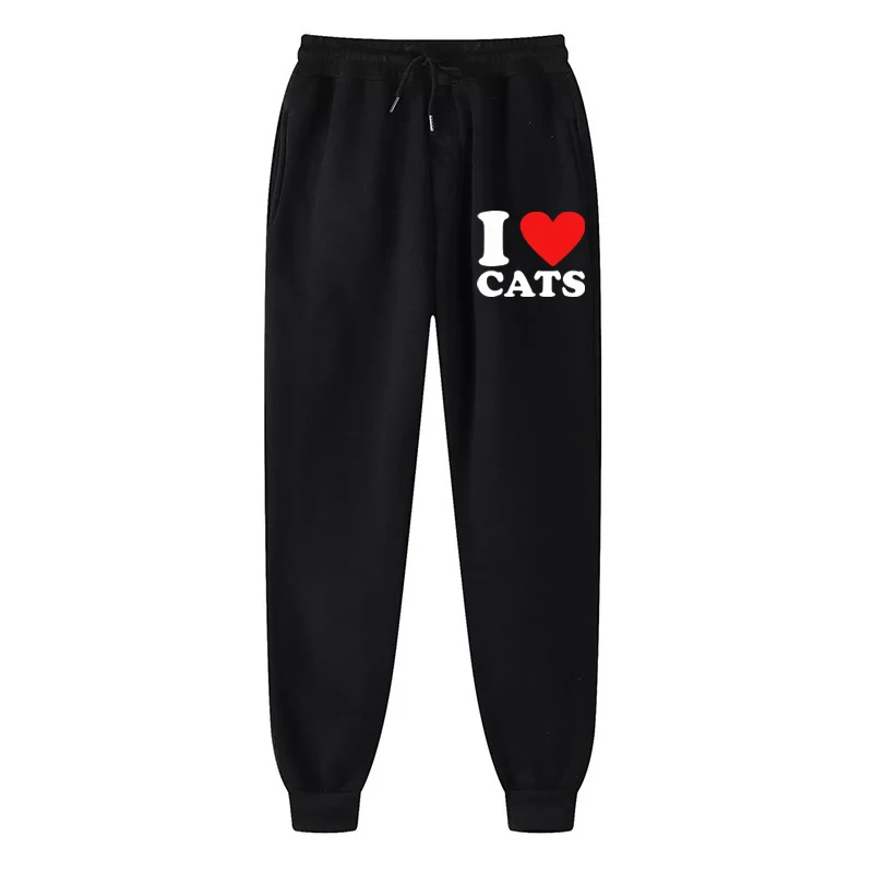 Hot Selling New Autumn Men\'s Sweatpants I Love Cats Print Long Pants Sports Leisure Fitness Training Pants Couple Clothes S-4XL