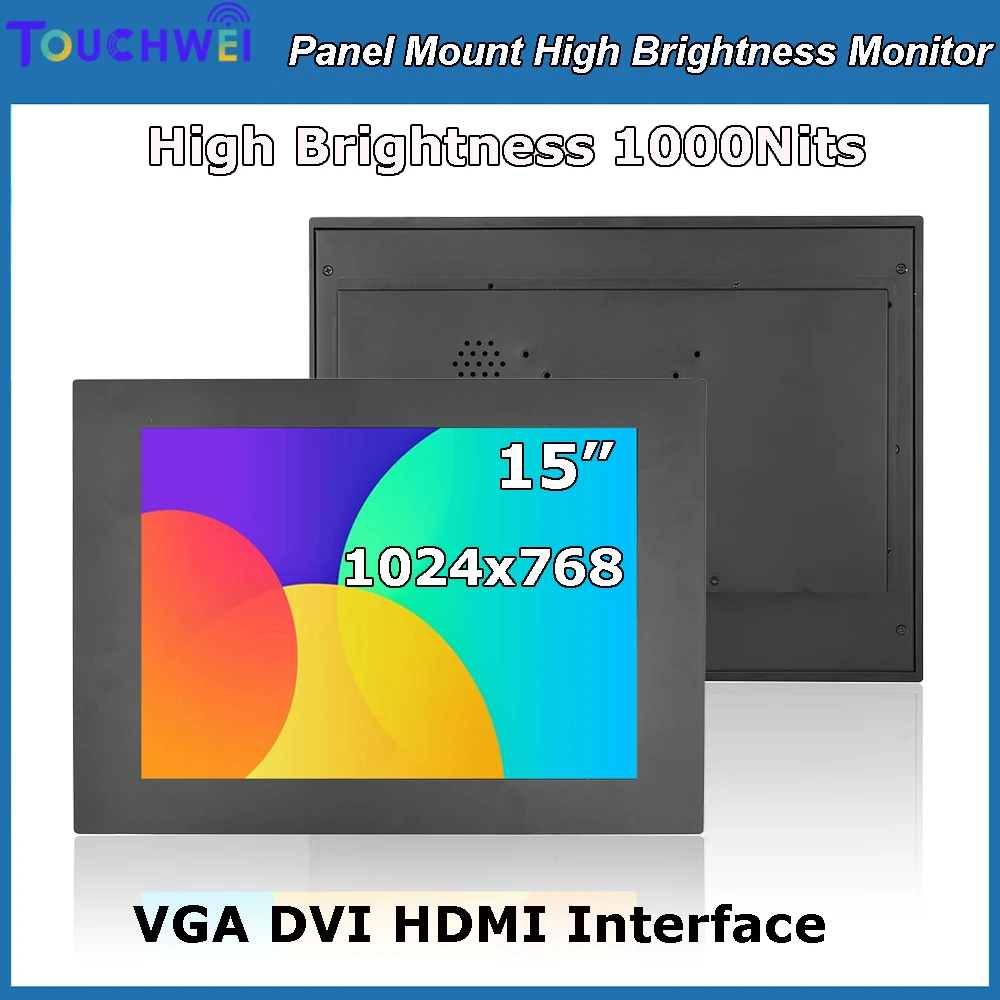 

1000 Nits Panel Mount 15 Inch 1024x768 Panel Mount Touch Screen Monitor With VGA HDMI USB Interface
