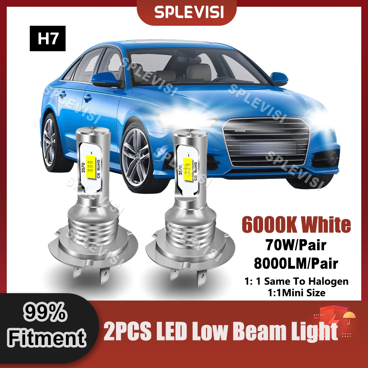 

Plug And Play A Pair LED H7 Headlight Low Beam Bulbs 9V-24V 70W 8000LM For Audi A6 C7 2011 2012 2013 2014 2015 2016 2017 2018