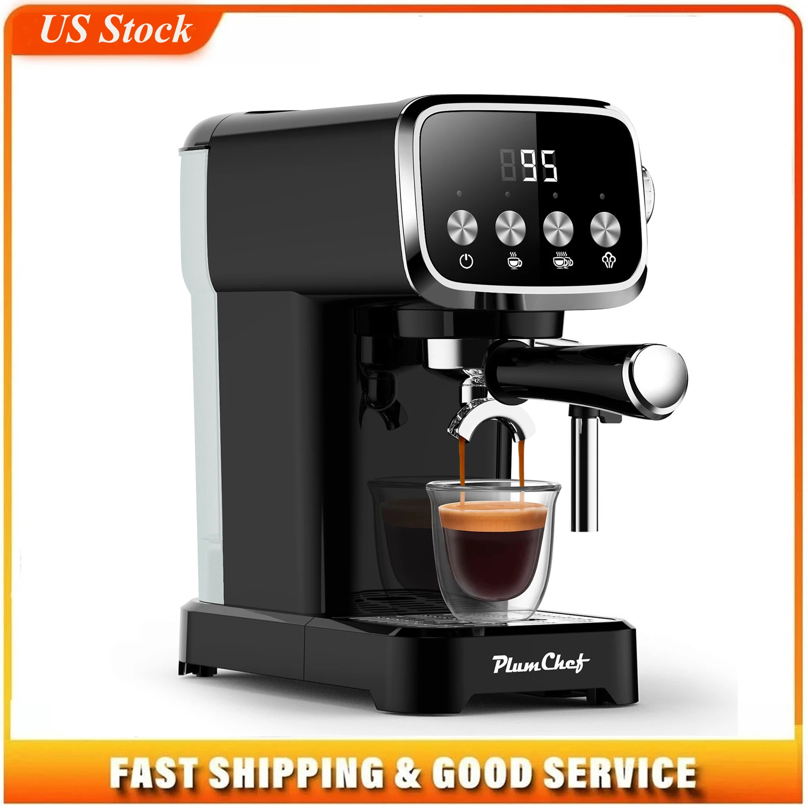 20 Bar Halbautomatische Espresso-Kaffeemaschine Schlanke Kaffeemaschine für Cappuccino mit Milchaufschäumer, Tassenwärmer, 43 Unzen Abnehmbarer Tank