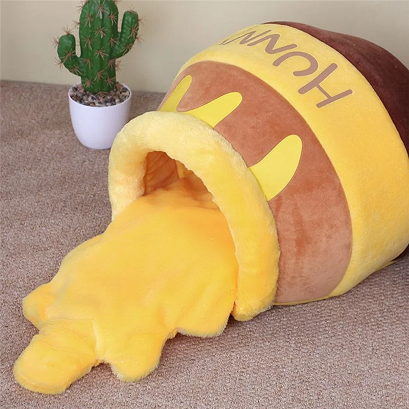 

【Hot Selling】Pet Nest Removable Plush Mat Cat Puppy Mat Honey Jar Shape Semi-Enclosed Warm Pet Nest