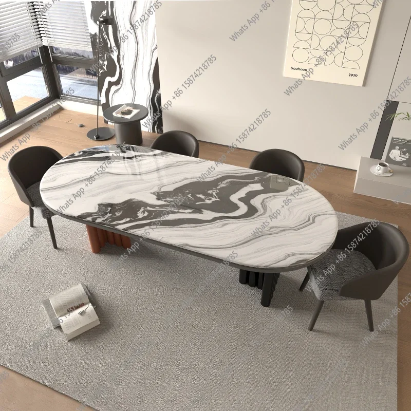 طاولة طعام من الرخام الأبيض Q Panda خفيفة فاخرة ذات إحساس عالٍ وحديثة وبسيطة منزلية وشقة صغيرة شبه دائرية علامة تبويب كلاسيكية فرنسية