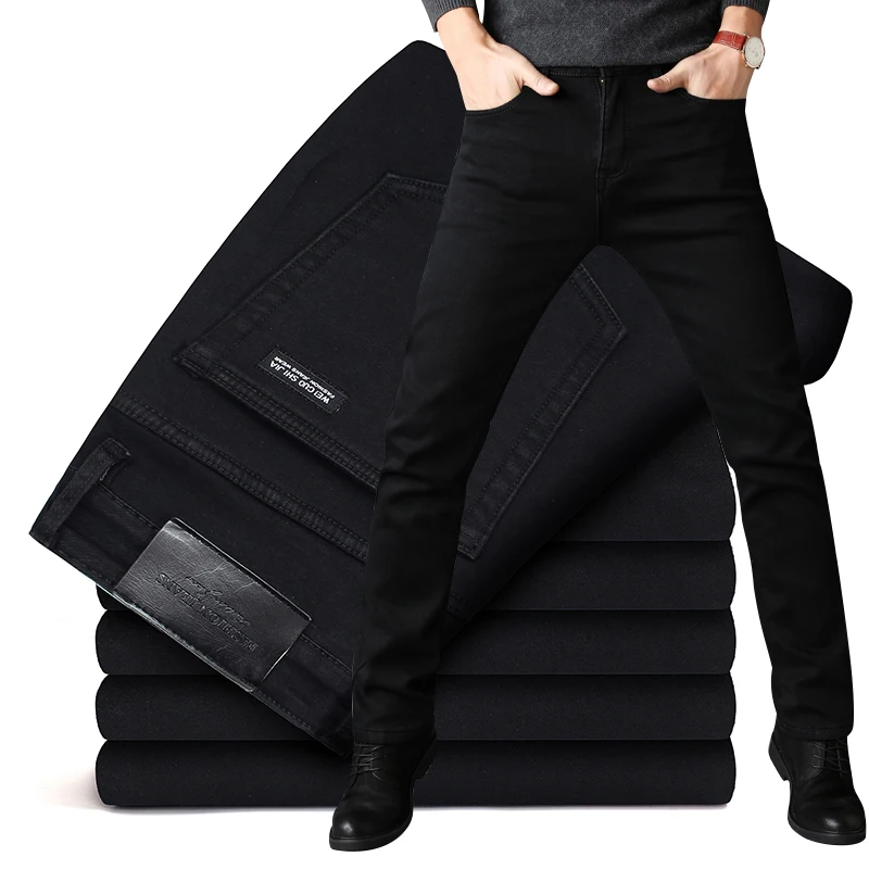 

Men's Stretch Black Jeans Classic Style Business Fashion Pure Black Slim-fit Denim Pants Male Brand Casual Trousers