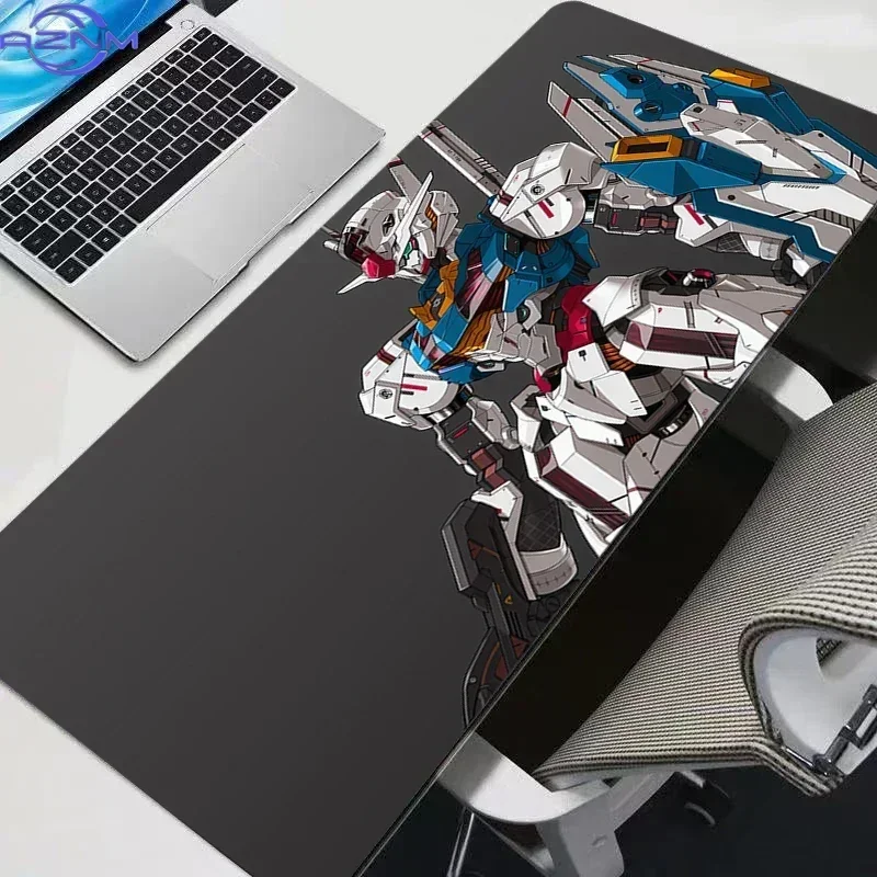 Anime White Blue Mecha Robot Dark Background Print Mouse Pad, Rubber Non-Slip Base, Smooth Surface for Gaming and Office Desktop