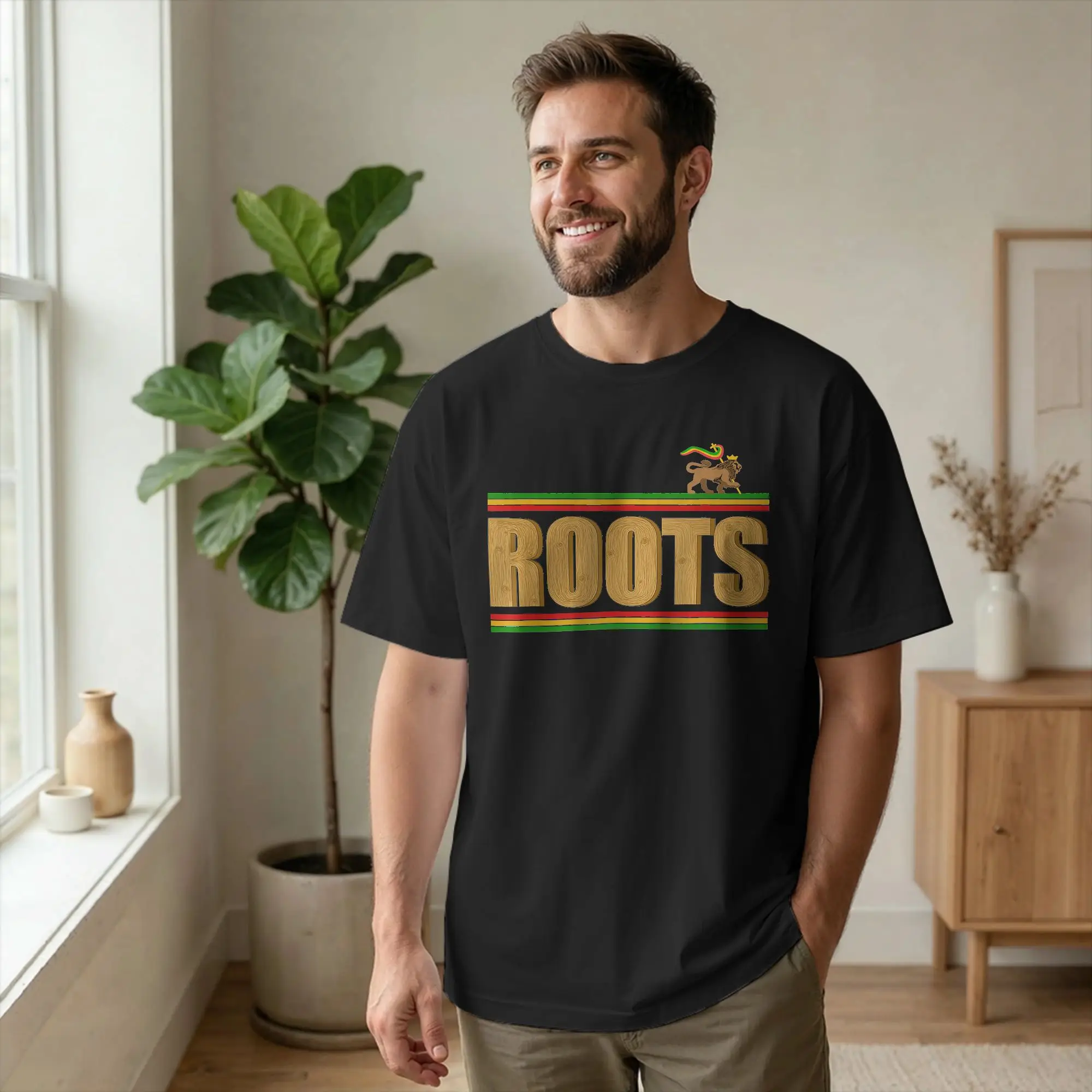Men Roots Reggae Music Lion of Judah T Shirts Jamaica Cotton merchandise Humor Short Sleeve Crew Neck Tees Plus Size T-Shirt