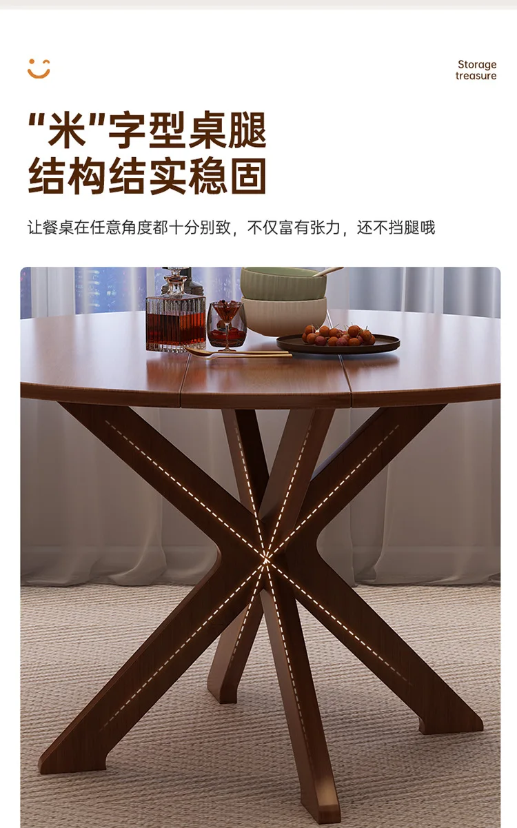 Household small apartment round table dining table, new Chinese simple foldable portable semi-round table