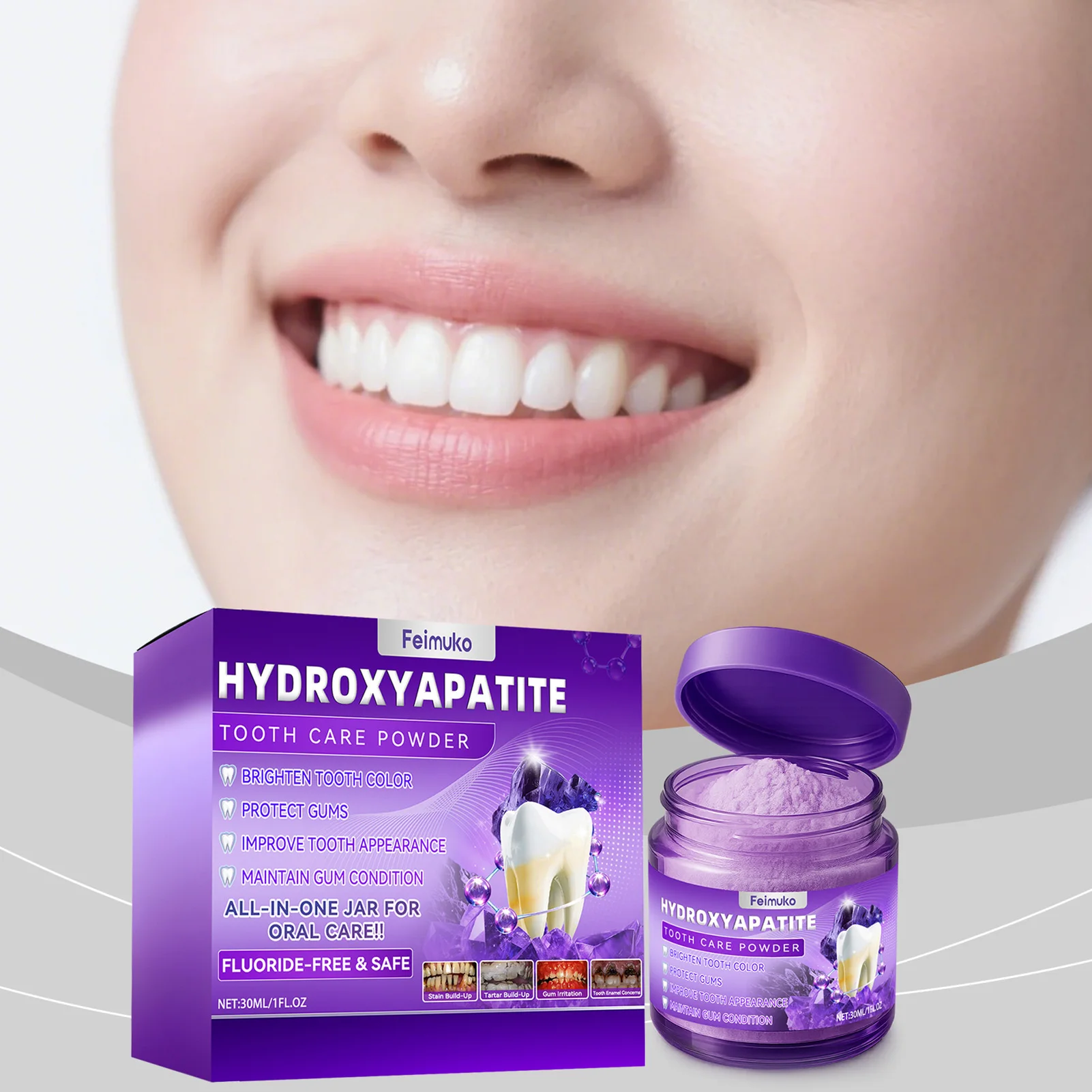 

30ml Purple Tooth Whitening Powder Breath Remove Stains Tooth Whitening Cleansing Powder Oral Care Sensitive Teeth Friendly