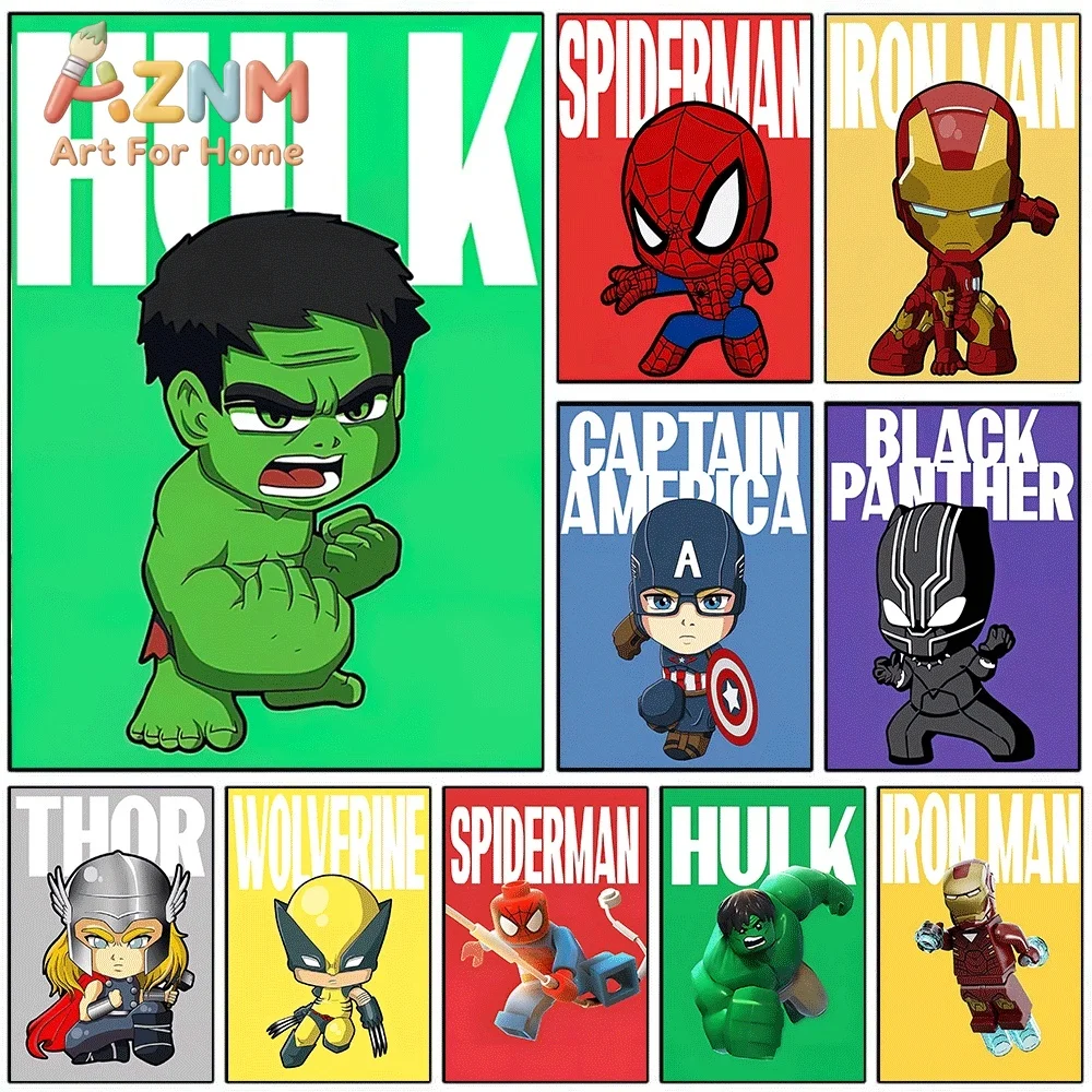 Hulk Spider Man Iron Man Captain America Chibi Marvel Canvas Wall Art Unframed Canvas Print Superhero Poster Home Decor Gift