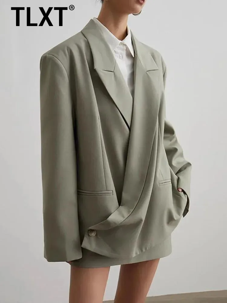 

TLXT модный пиджак нестандартного дизайна, однотонное пальто на одной пуговице с темпераментной короткой юбкой, женское лето 2025 XK1281
