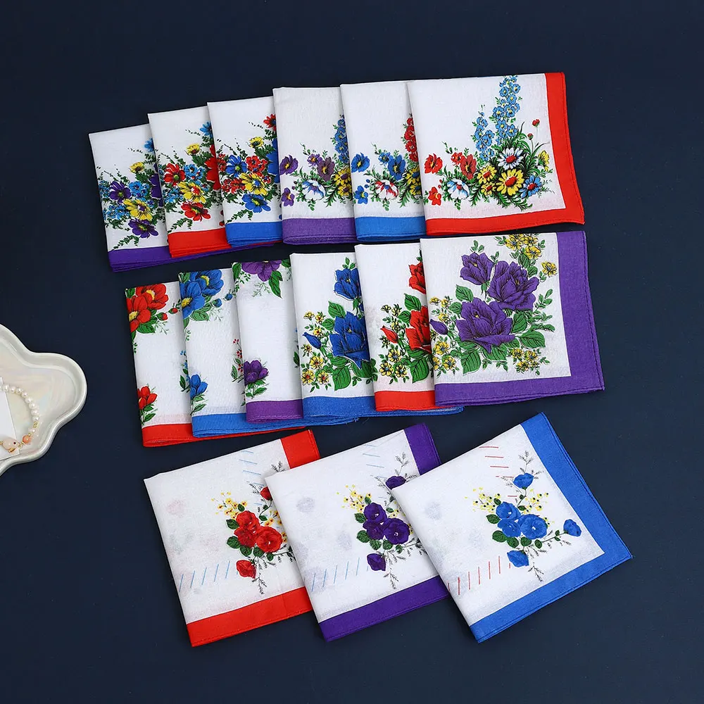 12 Packs of Pure Cotton Handkerchiefs, Women's Cotton Printed Handkerchiefs, Universal for All Seasons, New Year's Wedding Supplies, Flap Pocket Pants Towels, Sweat Towels