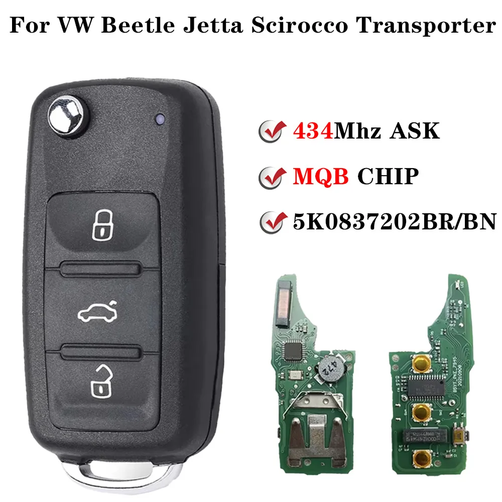 For Volkswagen VW Jetta Beetle Transporter Scirocco Transporter 2016-2020 Keyless Go 5K0837202BN/BR 433MHz MQB48 Car Key