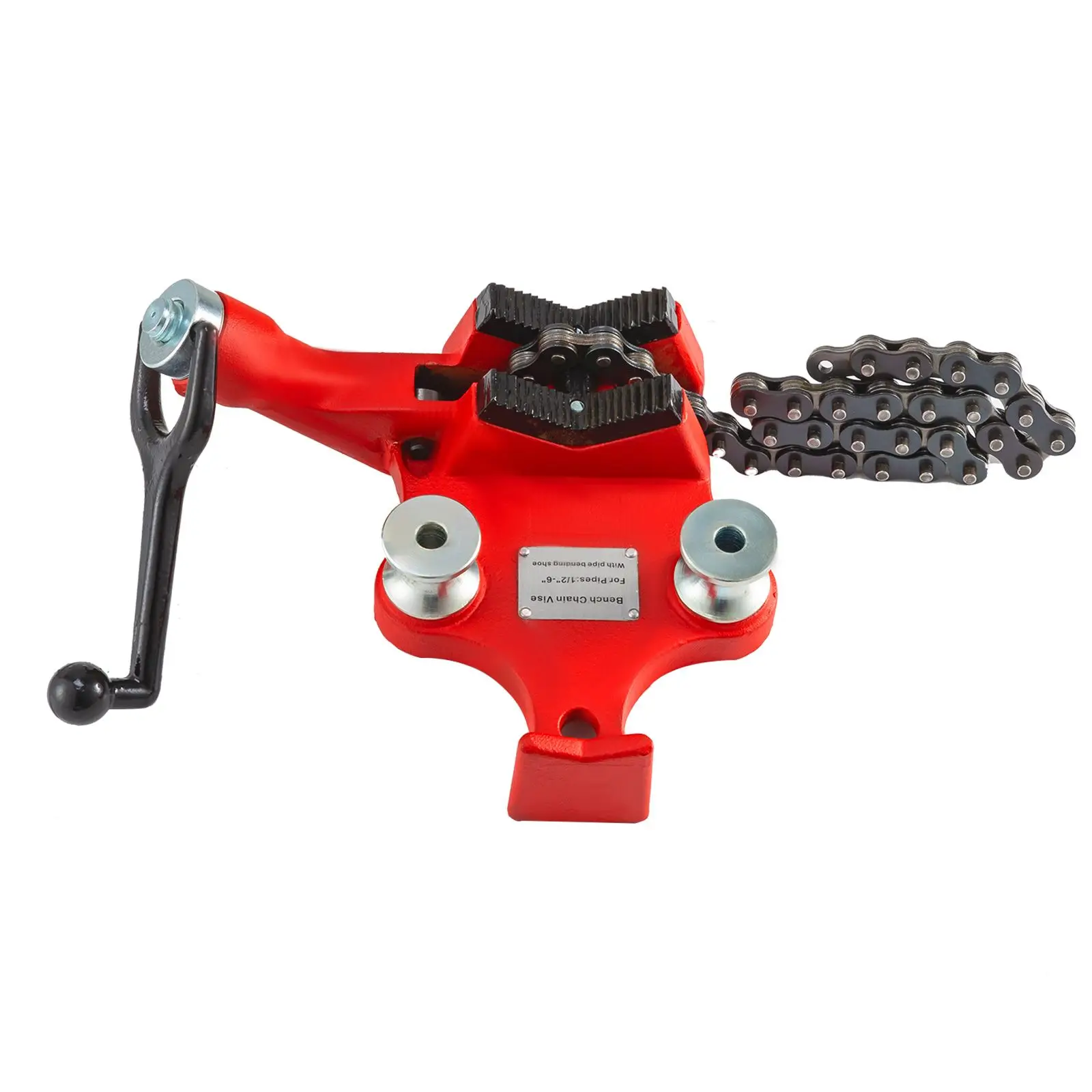Screw Bench Chain Vise 1/8 to 5-Inch Pipe Capacity, Heavy Duty Bench Chain Pipe Vise with Crank Handle, Neoprene-Coated Jaw, Cas