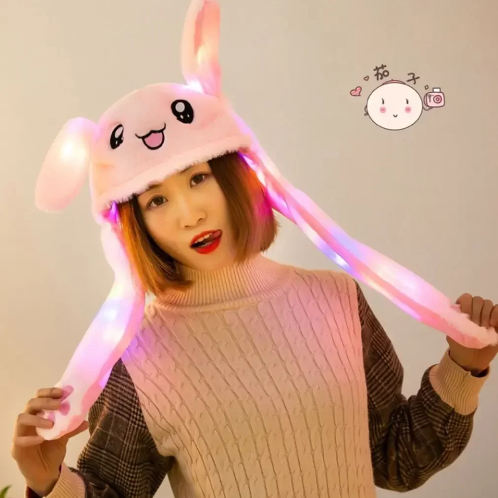 Orecchie da coniglio carine luminose Cappello da coniglio che salta Divertente orecchio incandescente Cappello da coniglio in movimento Cartone animato Kawaii Cappello di peluche Giocattoli Regalo per adulti