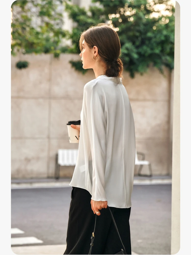 OLrain Women's White Shirts 2025 Autumn Office Lady V-neck Female Shirts Elegant Button Long Sleeve Ladies Shirt M57CC95912