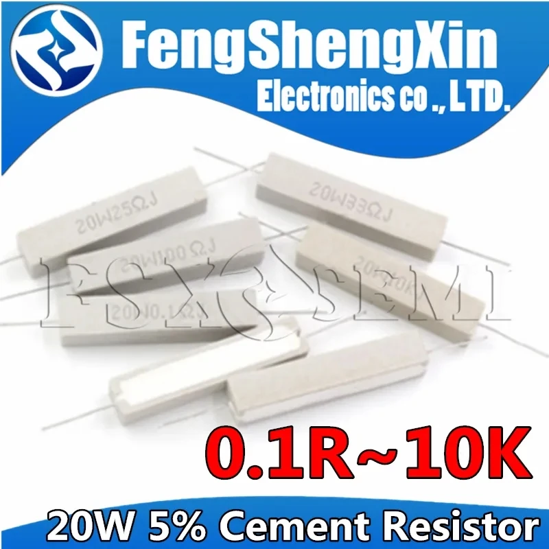 

5pcs 20W 5% Cement Resistor 0.1R~ 10K 0.1R 0.5R 10R 50R 0.22 0.33 0.5 1 2 5 8 10 20 22 30 50 100 1K 1.5K 2K ohm Power Resistance