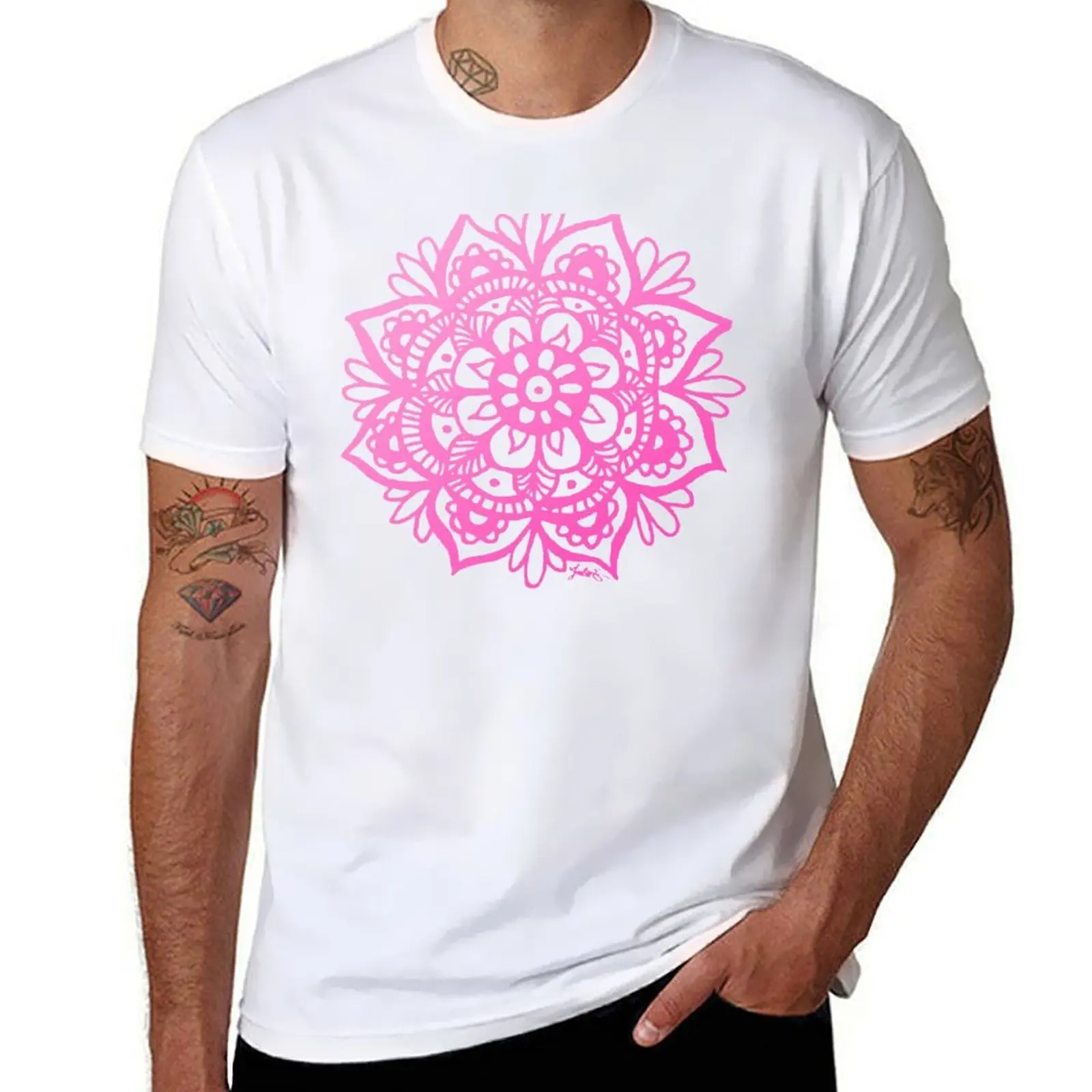 

Bright Pink Mandala Flower T-Shirt anime t shirts oversize black cotton t-shirt plain for man package T-Shirt