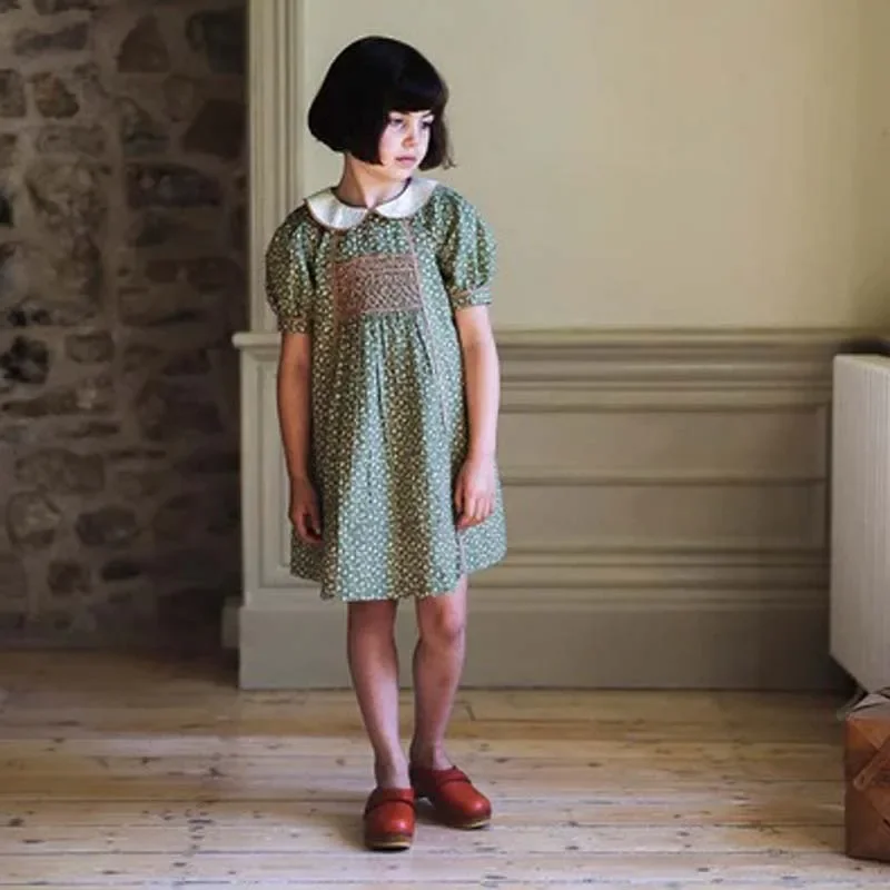 Preventa (envío en mayo) 2025, vestido ahumado de verano para niñas, camisas estampadas y traje de falda, ropa para niñas pequeñas, pantalones, pañuelo para la cabeza