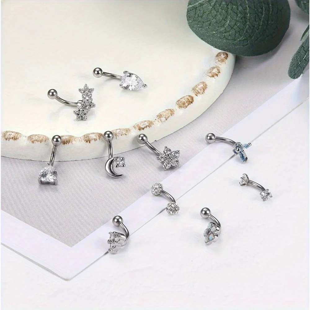 Florideco 1Pc Rook Eyebrow Studs Earrings for Women Men Surgical Steel Inlaid CZ Opal Belly Lip Ring Cartilage Piercing Jewelry