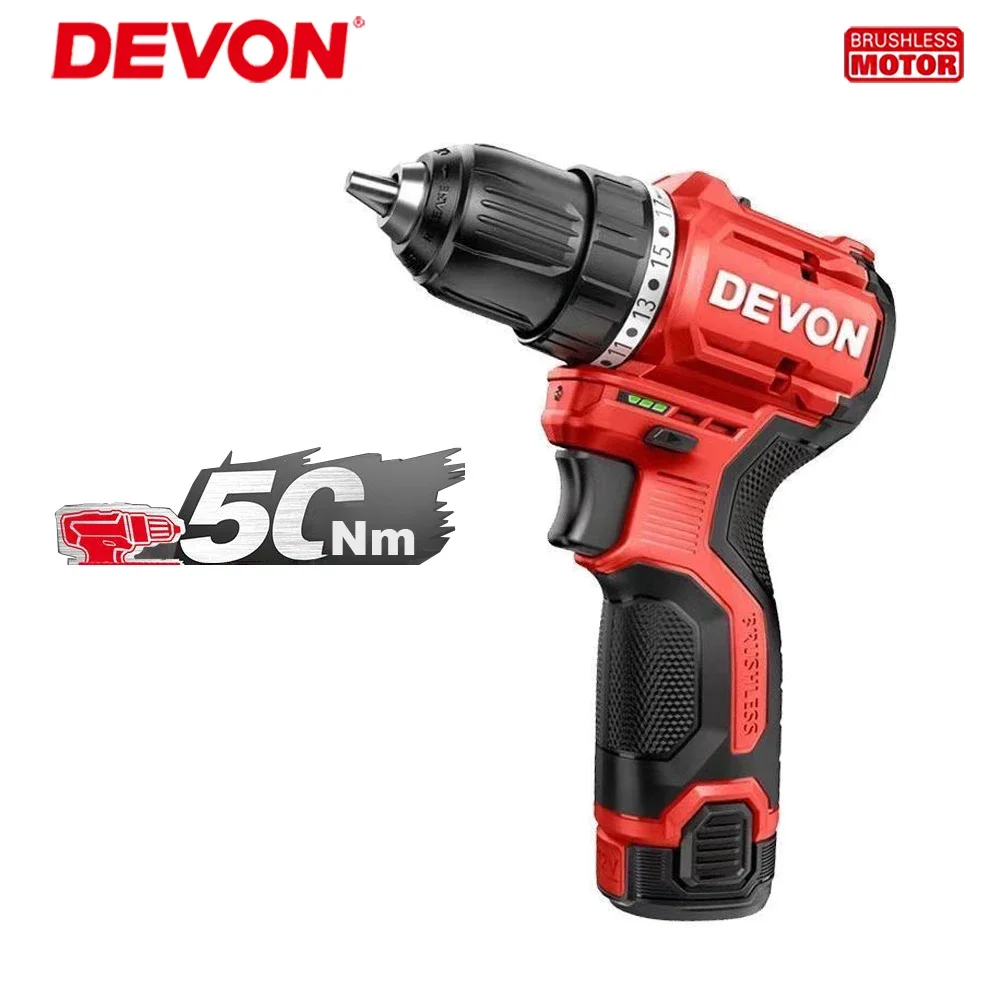 Devon Cordless Electric Drill  Brushless Motor 5208 12v 50Nm 1700rpm Dual Speed Torque Adjustable Share Flex Battery Platform