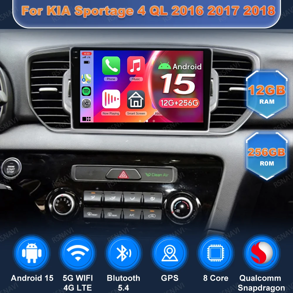 

Car Radio Andoird 15 For KIA Sportage 4 QL 2016 2017 2018 Multimedia Wireless Carplay Auto GPS Navigation 4G LTE DVD 5G WIFI BT