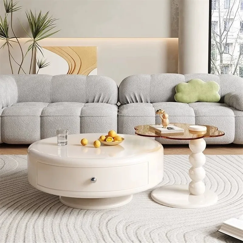 French round size coffee table combination cream style living room household simple with rotating function storage space coffee