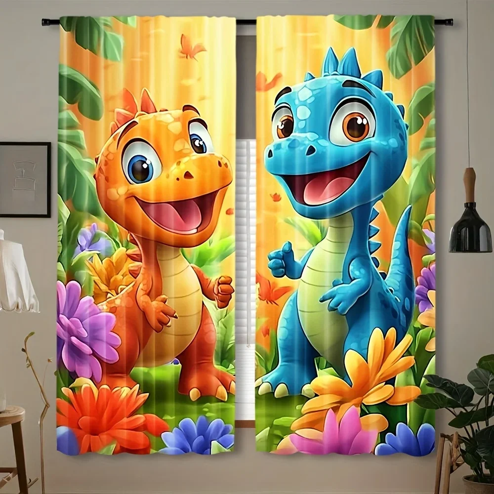 

Cute dinosaur cartoon pattern Print Drapes Room Darkening Window Curtains for Home Decor,Rod Pocket Blackout Curtains Bedroom