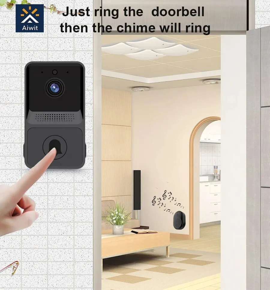Mini Wifi Video Doorbell with Two Way Audio, Motion Detection, Night Vision - Smart Home Security Camera with Rechargeable Batt