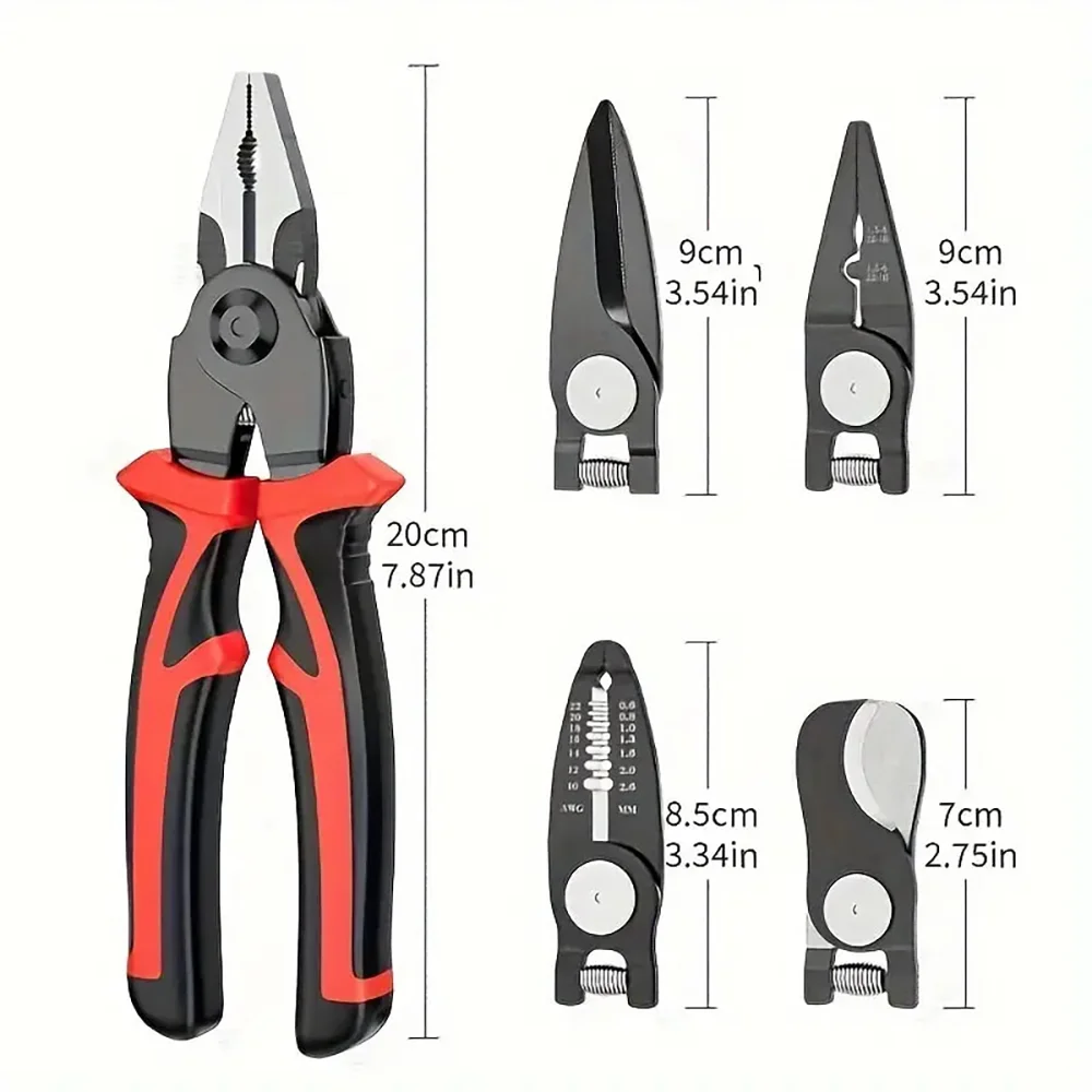 5in1Multifunctional Pliers Set,Wire Stripper/Cutter/Crimper,Interchangeable Pliers Head Wire Cutting Tool,Shears for Electrician