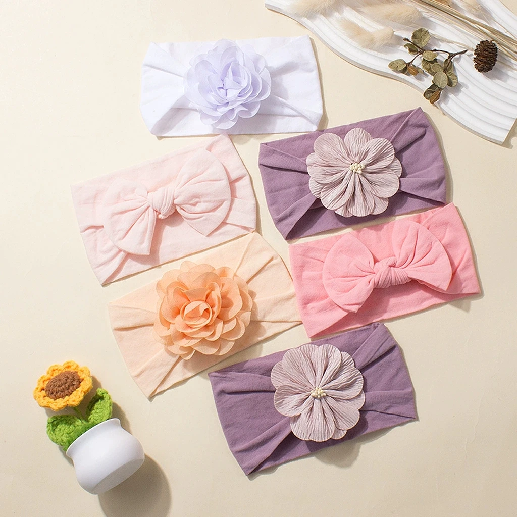 

3pcs/set Children Headband Set Newborn Hair Accessories Flower Nylon Headbands Bow Tie Headwraps Turban Headwear for Kids Baby